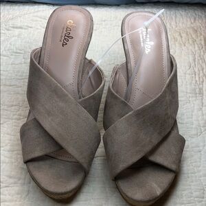 Charles By Charles David Taupe Crisscross Suede Wedge Sandals